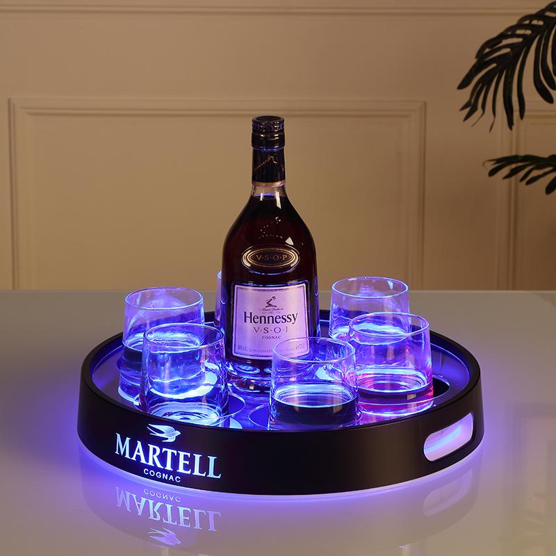 Rechargeable Led Plastic Serving Tray with Glasses Holder