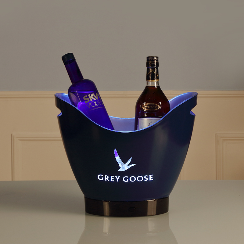 Rechargeable LED 8L Oval Shape Plastic Ice Bucket with Hollow-out Logo